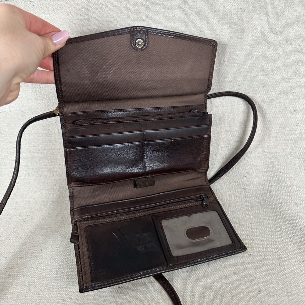 Fossil Vintage Dark Brown Leather Crossbody Wallet Organiser Bag Purse 90s Mini - Picture 4 of 10